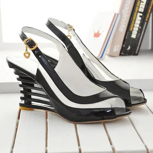 Women's elegant peep toe wedge slingback sandals