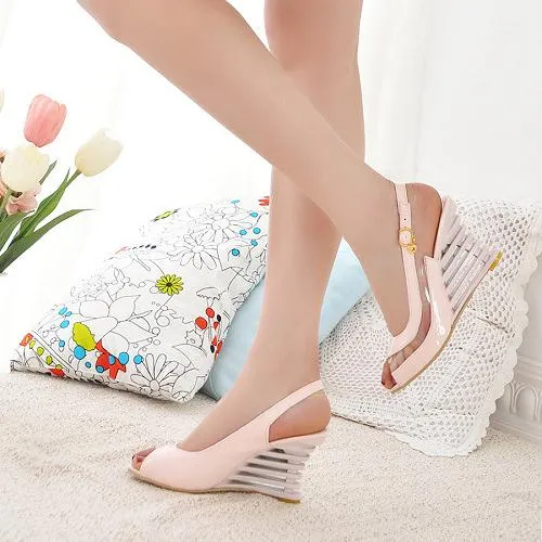 Women's elegant peep toe wedge slingback sandals