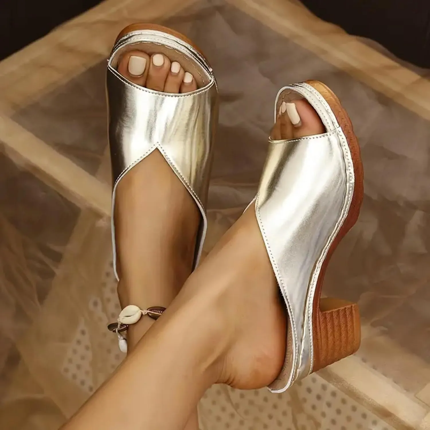 Women's Platform Heels Wedge Sandals Summer Casual Open Toe Slip on High Heels Slippers Lightweight Comfortable High Chunky Block Wedges Sandals Dressy Comfortable Shoes