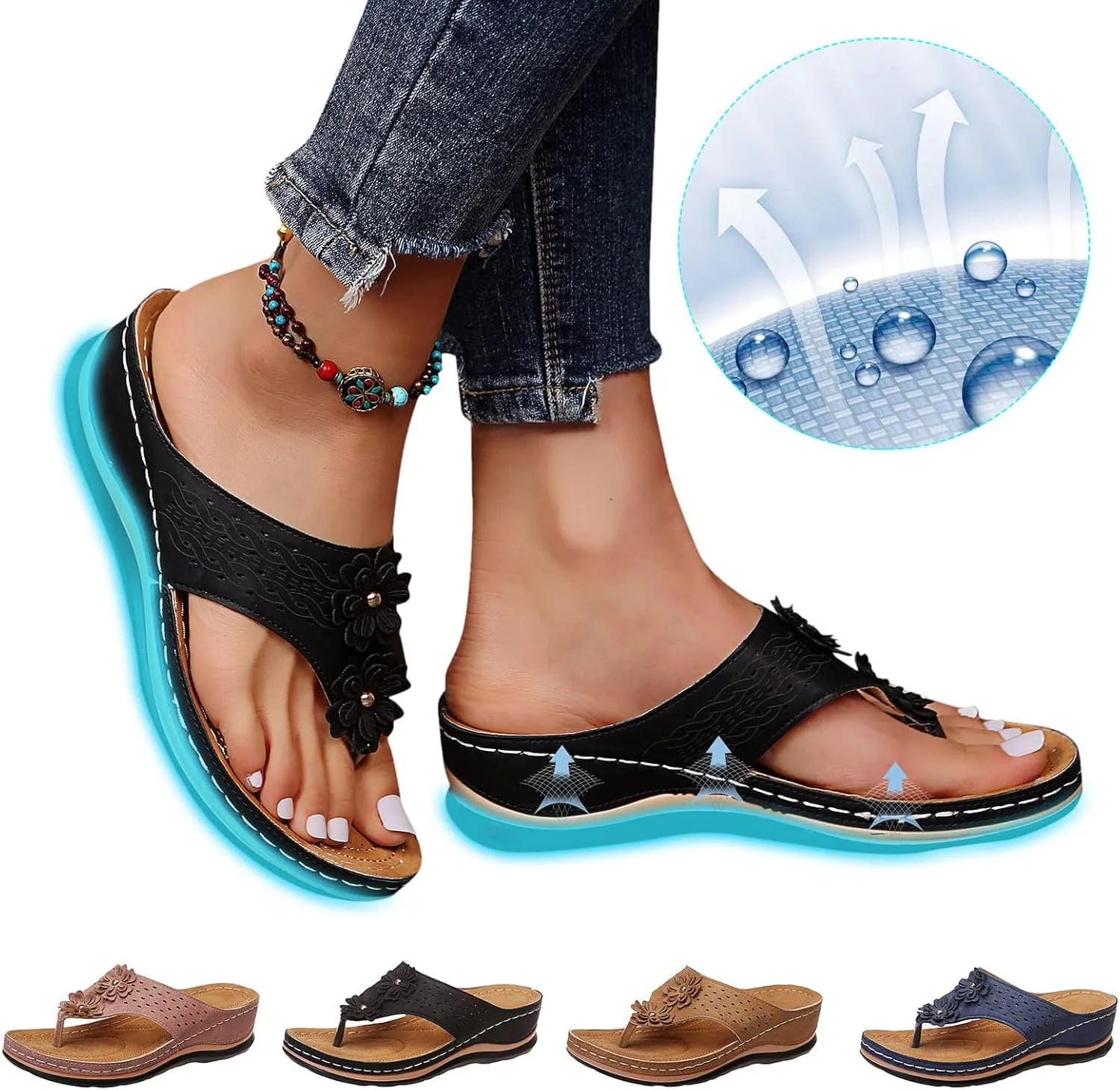 Women's Thick Bottom Sandals Bohemian Stylish Breathable Hollow 2025 Summer Beach Walking Thong Cushion Sandals