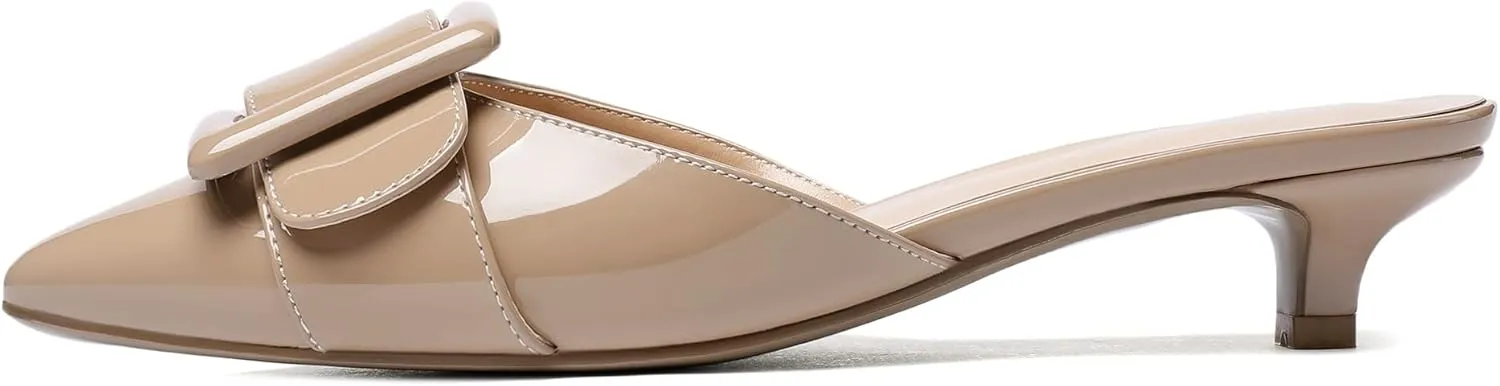 YODEKS Women's Heeled Mules Low Kitten Heel Mules Pointed Toe 1.5 Inch SandalsBow Closed Toe Pumps